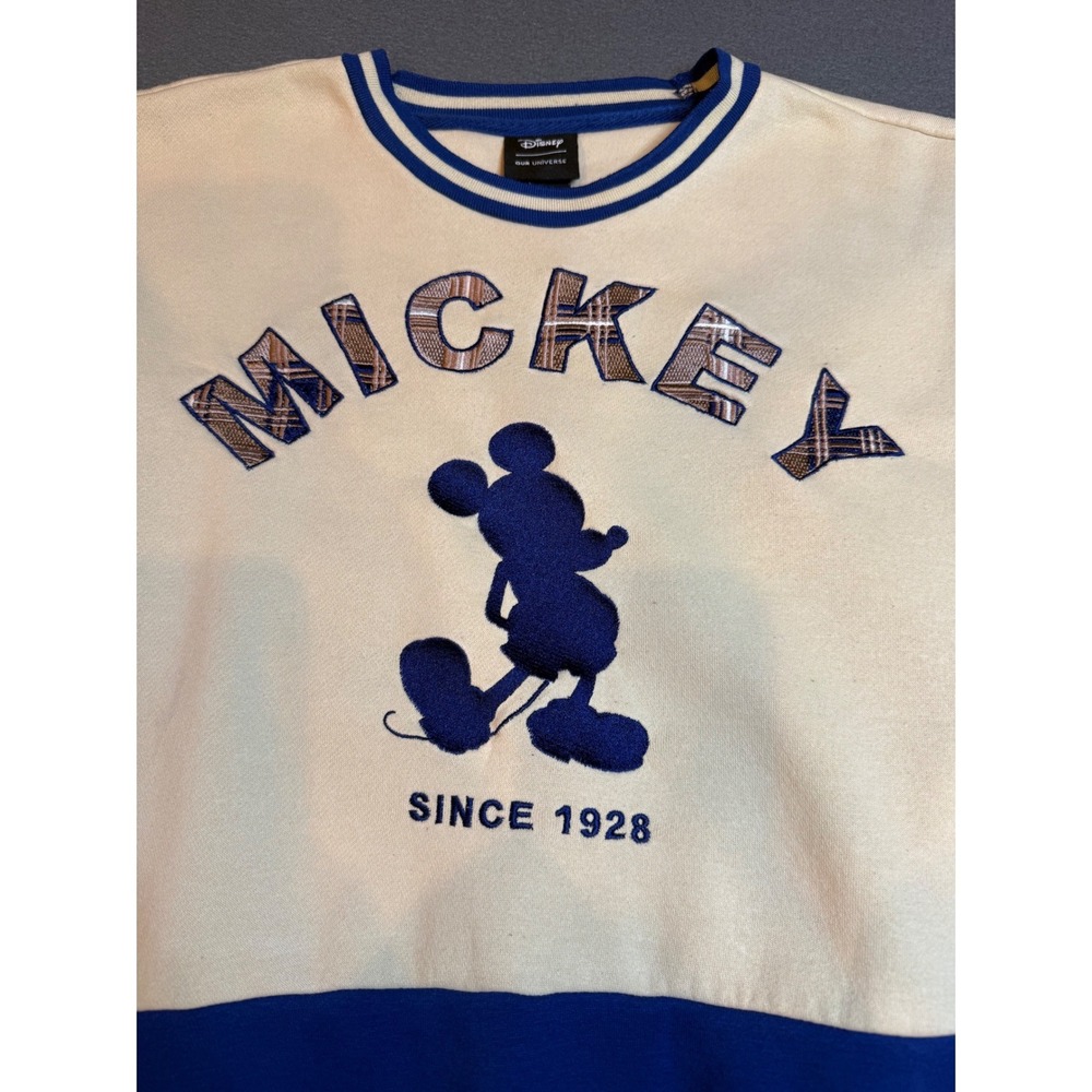Disney Our Universe Mickey Mouse Sweatshirt Unisex Vintage Blue Cream Colorblock - Picture 6 of 12